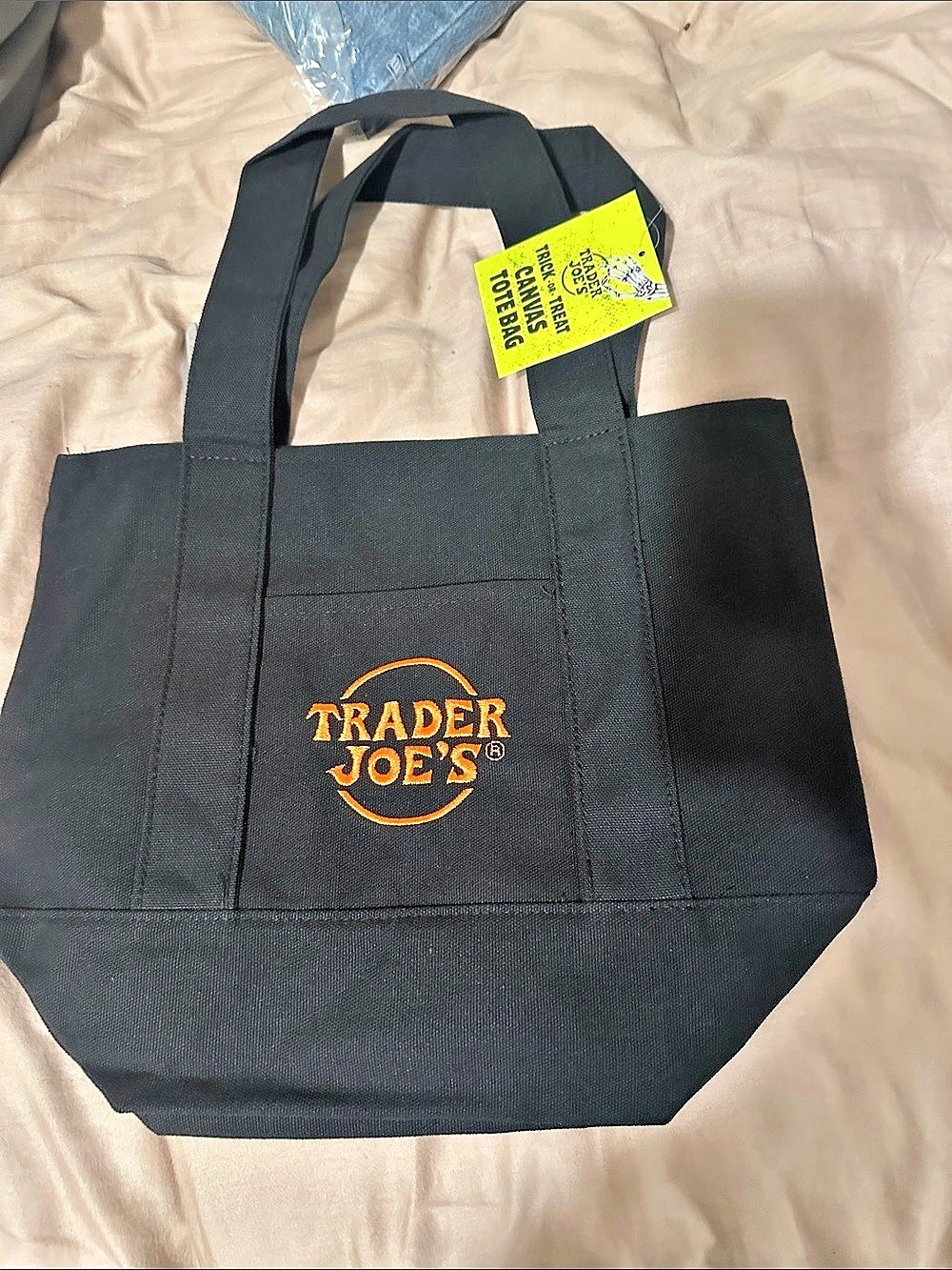 Trader Joe's Trek & Treat Canvas Tote Bag Canvas Tote in Black NWT